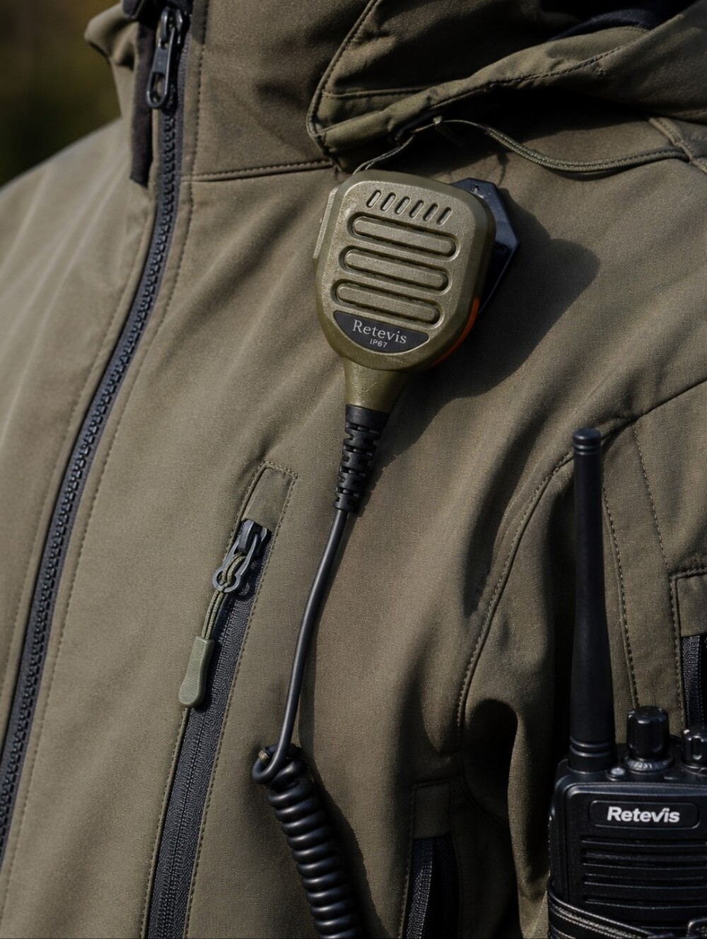 Retevis Waterproof Shoulder Speaker Mic Handheld Radio Microphone Olive Green